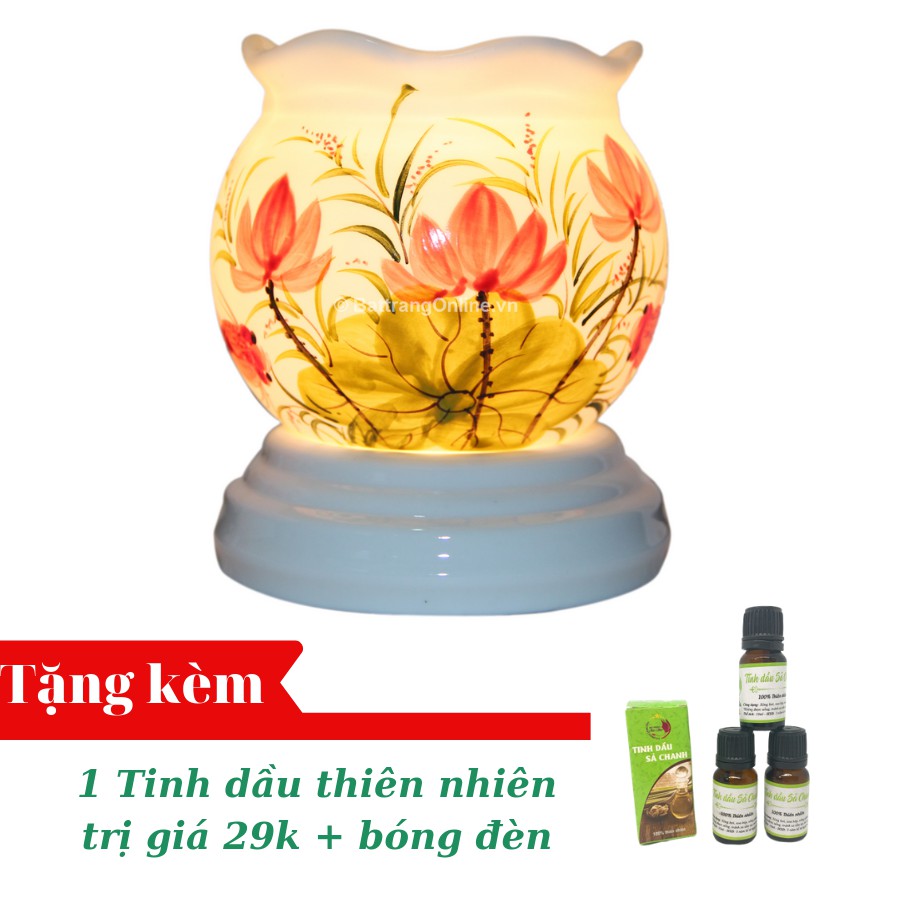 Đèn Xông Tinh Dầu Gốm Bát Tràng + Tặng Kèm Tinh Dầu Đuổi Muỗi Và Bóng Đèn Halogen