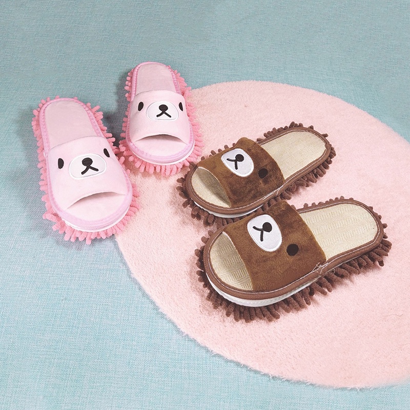 Dép Bông Lau Nhà Sợi Micro Hình Gấu Hoạt Hình Có Thể Tháo Rời