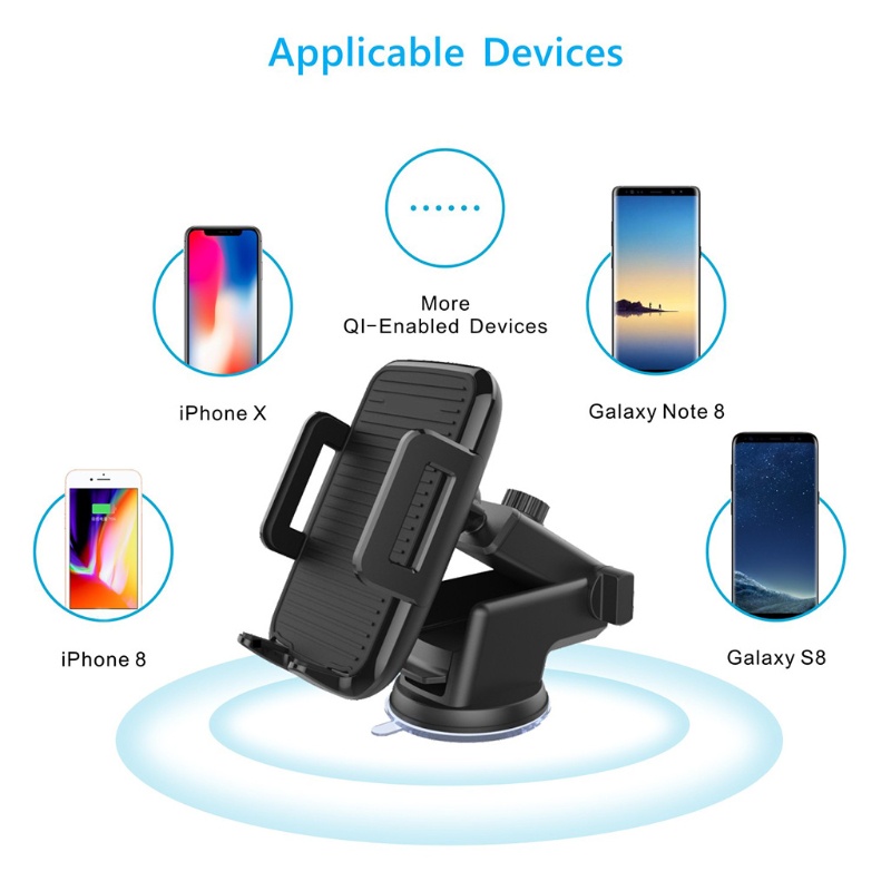 Giá Đỡ Điện Thoại Kiêm Sạc Nhanh Không Dây Qi 10W Cho Xe Hơi