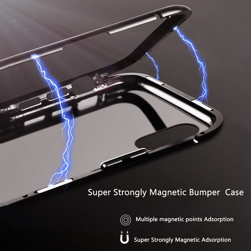 Ốp điện thoại kính cường lực hai mặt bảo vệ viền kim loại nam châm cho iPhone 6 6S 7