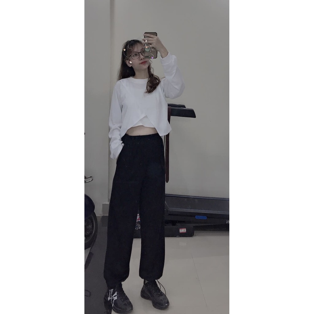 Bộ 3 món áo croptop dài tay + áo 2 dây + quần dài bom có dây rút ống cá tính (kèm video/ảnh thật) nguyễn hoa | BigBuy360 - bigbuy360.vn