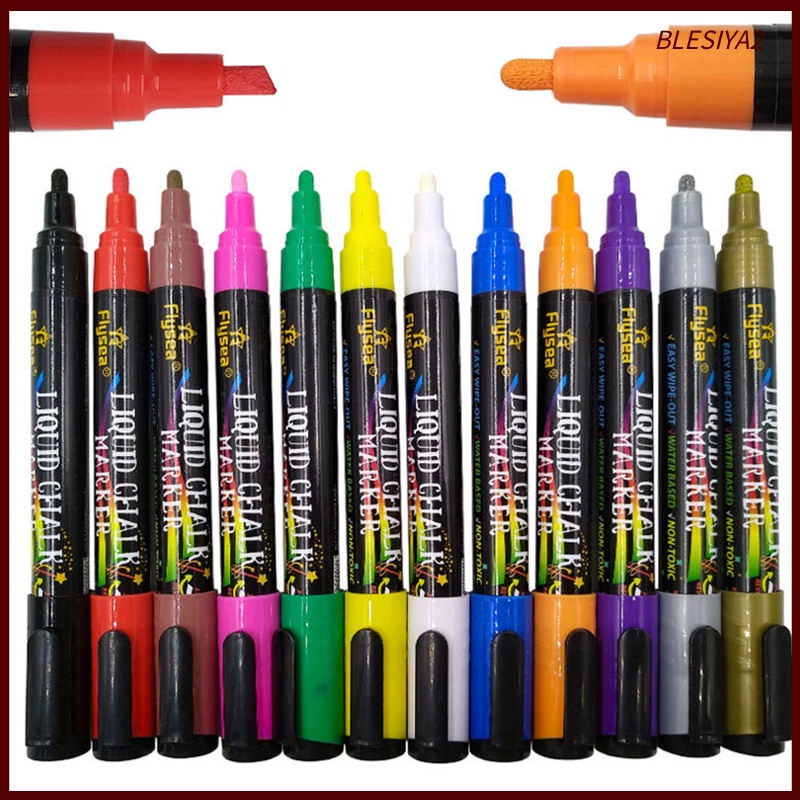 12 Liquid Chalk Markers Set Neon Fluorescent 3-6mm Whiteboard Marker Pens