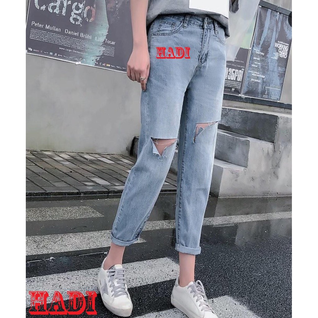 [ CHẤT LỪ!!! ] QUẦN BAGGY JEAN NỮ CAO CẤP HADI LƯNG SIÊU CAO MÀU XANH NHẠT PHỐI RÁCH T PHẢI RÁCH L TRÁI CỰC BỤI CỰC NGẦU
