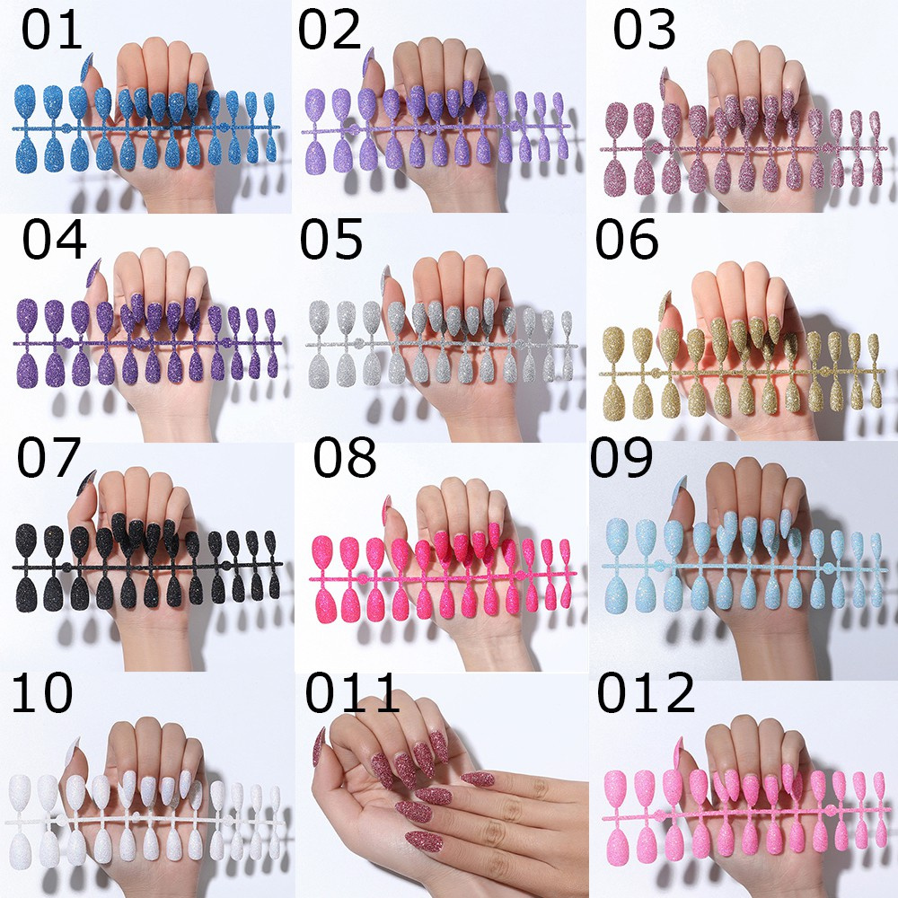 🌱FOREVER🌱 24Pcs Hot Stiletto Shape Beauty Ladies Fake Nails Women New Overhead Nails Tips False Nails Glitter