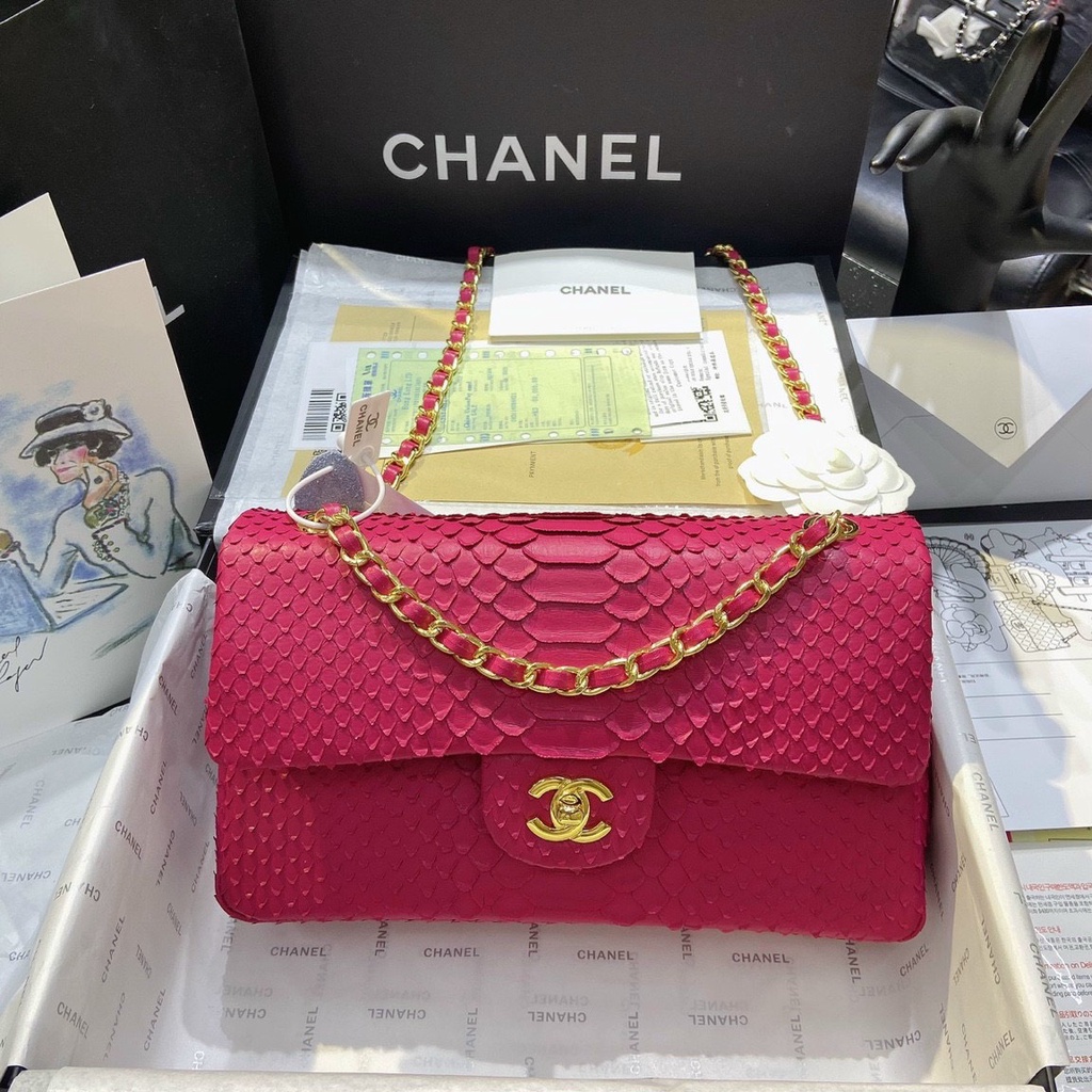 Túi Xách Cha.nel Da Trăn Size 25cm Màu Đỏ