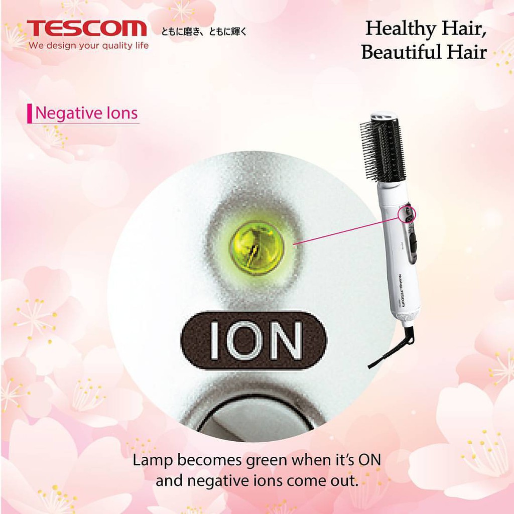 Lược sấy tạo kiểu tóc bổ sung ion âm Tescom NBIC32 (Bản quốc tế, điện áp dùng 100V-240V phù hợp toàn thế giới)