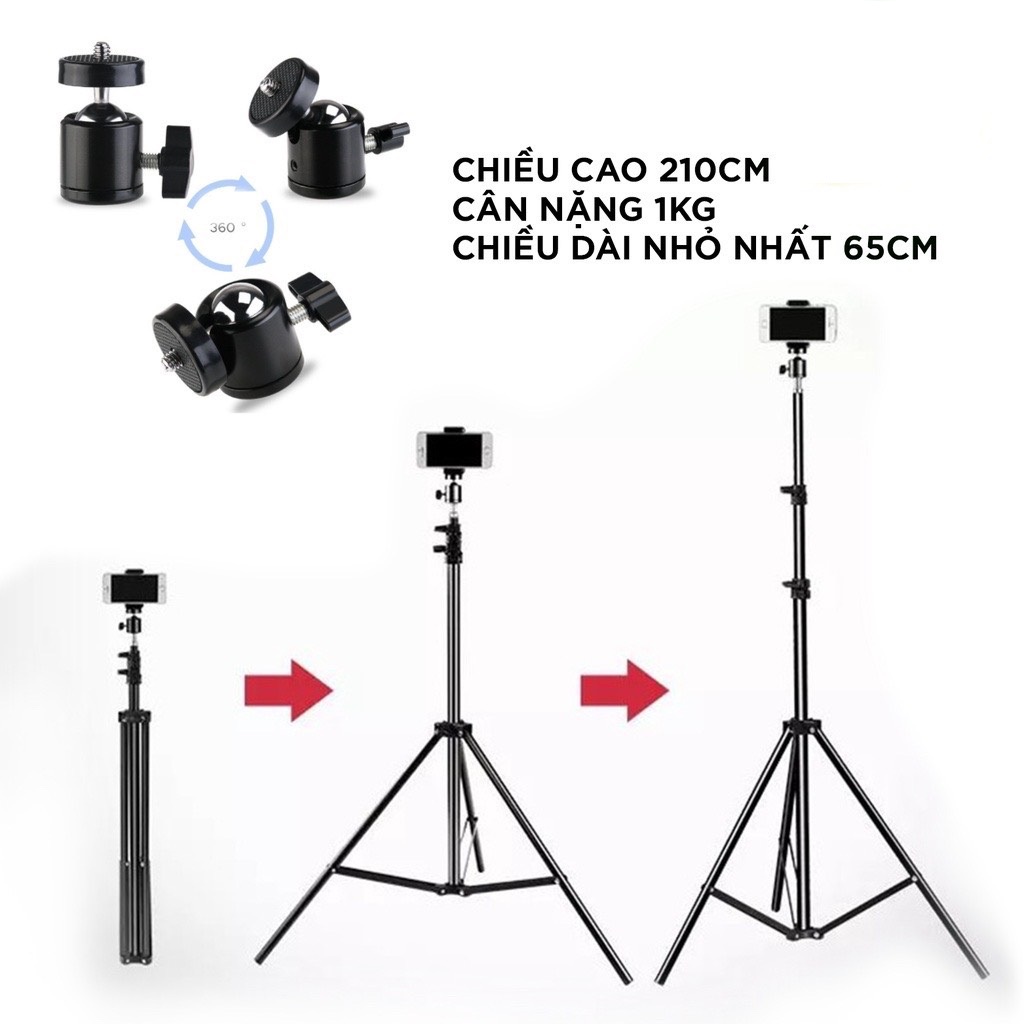 Giá Đỡ Điện Thoại, Nút bấm Chụp Ảnh, Chân Máy Tripod Cây Livestream Có Kẹp Chắc Chắn
