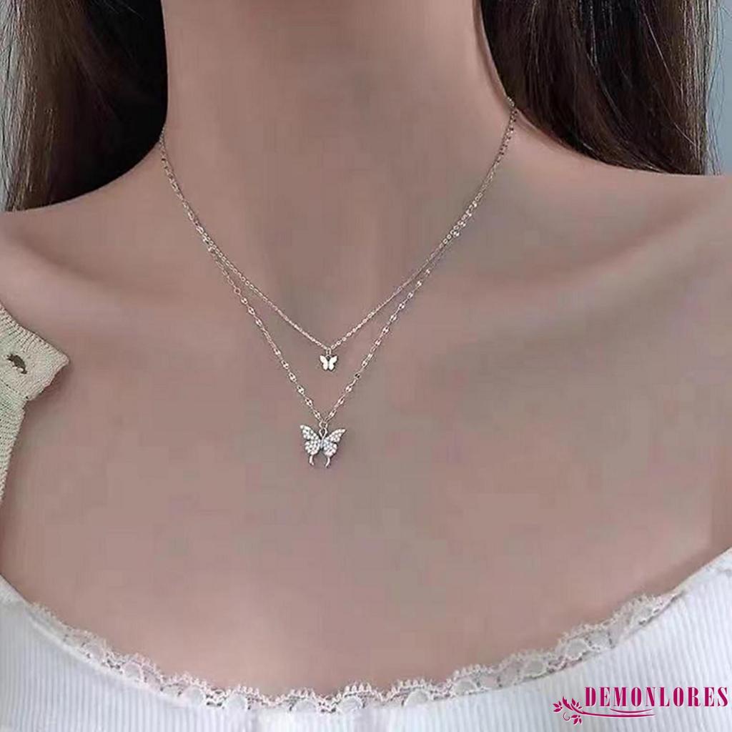 Dây chuyền hai lớp mặt hình bướm đính đá thời trang cho nữ