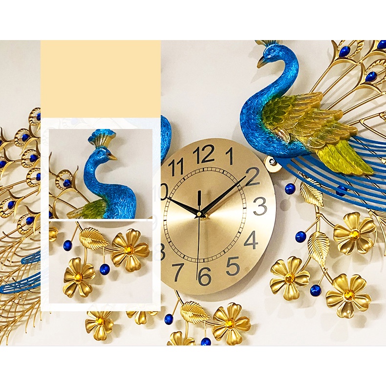 Đồng hồ treo tường con công đôi phòng khách SENCOM, đồng hồ trang trí decor đối xứng size lớn - 686