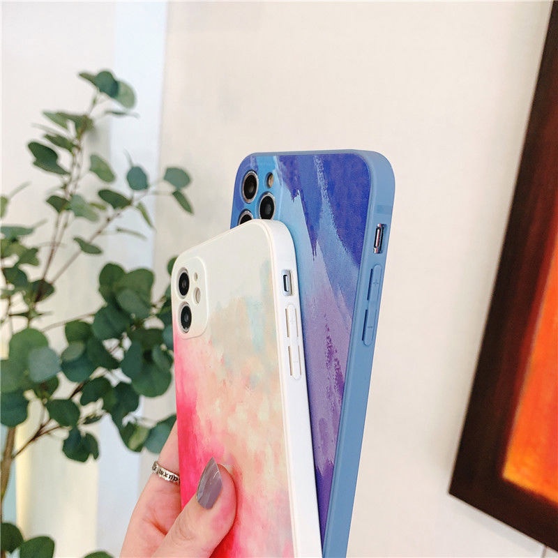 Ốp lưng điện thoại màu nước siêu mỏng dễ thương cho iPhone 11 Pro Max SE X XS max XR X 8 7 Plus Vỏ bảo vệ máy ảnh