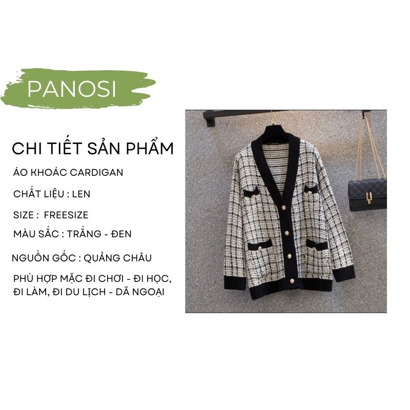 Áo khoác cardigan nữ form rộng chất len nhũ phối cúc vàng hàng đẹp PANOSI - A481