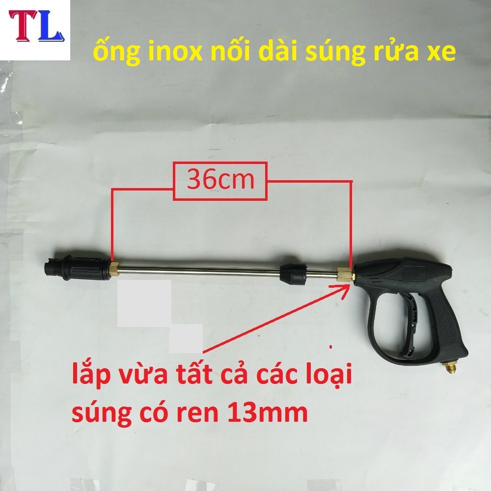 ống inox nối dài súng máy rửa xe - máy xịt rửa áp lực - ống 36cm