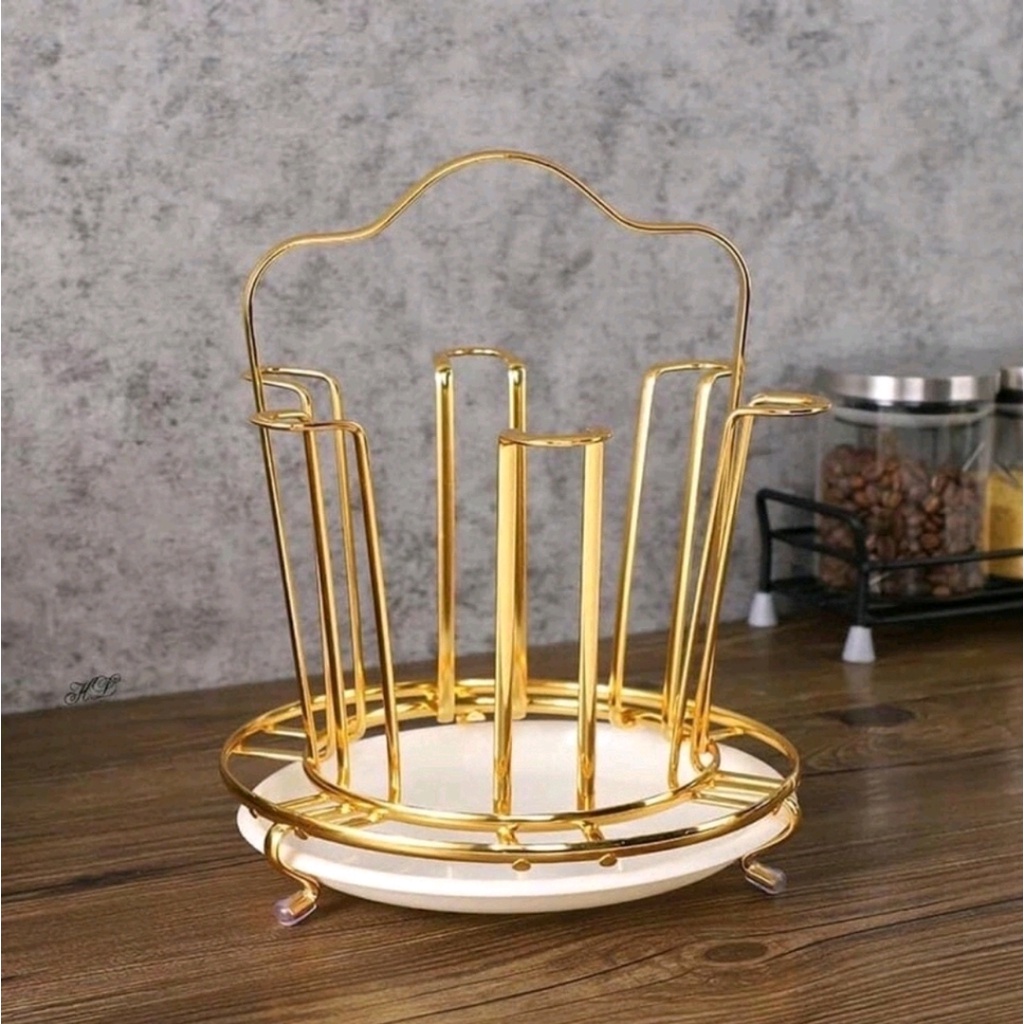 [TẶNG KHAY HỨNG NƯỚC ]Úp ly. Úp cốc mạ vàng kèm khay đựng nước , vàng sang chảnh mẫu mới 2021