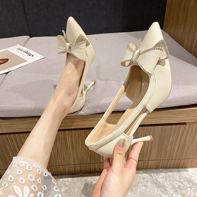 Đen Giày Cao Gót Mũi Nhọn Đính Đá Thời Trang Mùa Hè Dành Cho Nữ