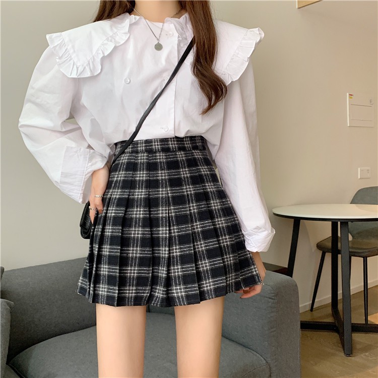 Chân Váy Xiaozhainv Chữ A Eo Cao Hoa Văn Kẻ Ô Phối Xếp Li Phong Cách Hàn Quốc Thời Trang | BigBuy360 - bigbuy360.vn