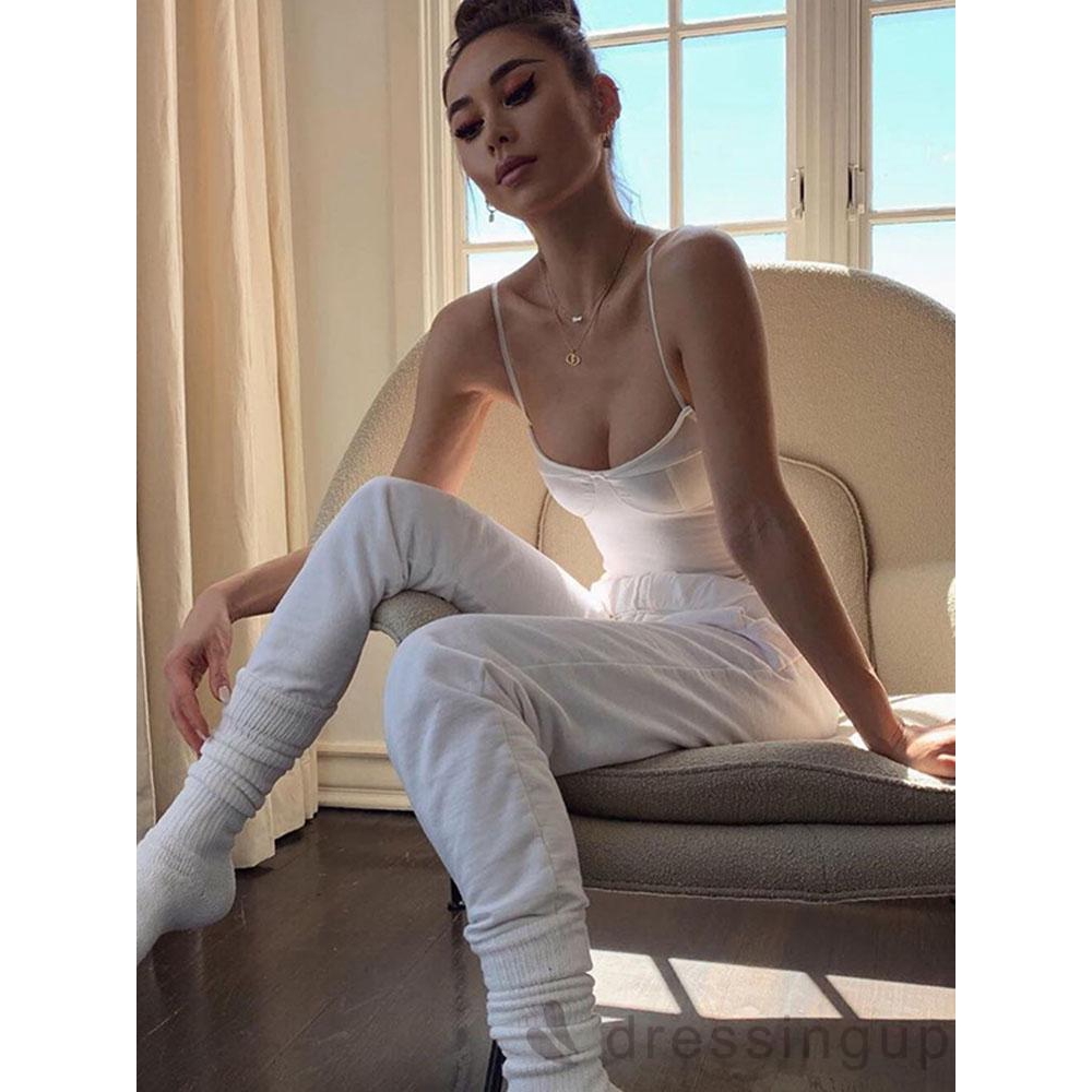 DRESSINGUP-Jumpsuit hai dây màu trơn phong cách Italia quyến rũ