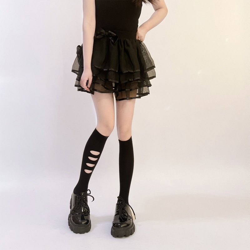 Brroa Vớ Cao Đến Đầu Gối Màu Đen Phối Lỗ Rách Phong Cách Gothic Harajuku Punk Cá Tính Đường Phố Cho Nữ
