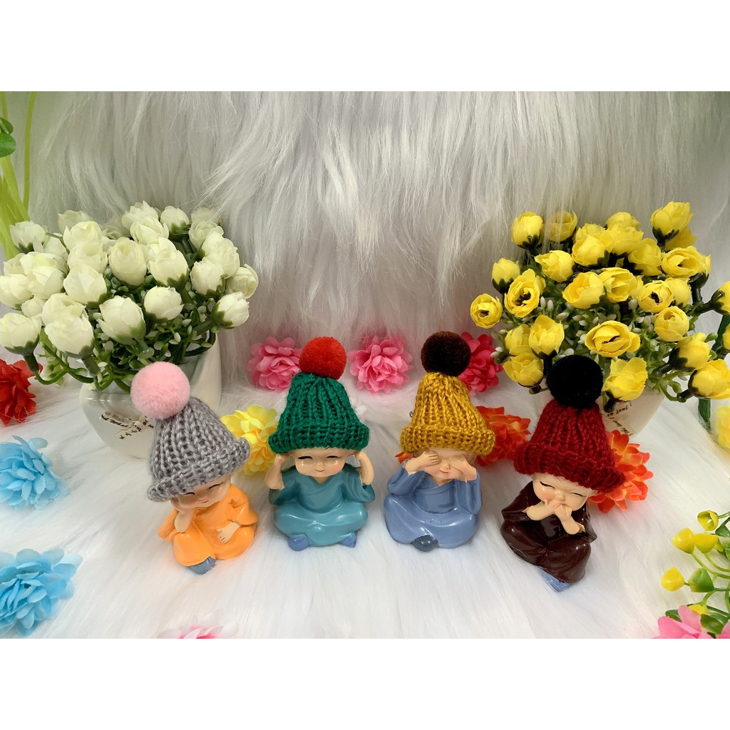 Bộ Tượng chú tiểu Tứ Không đội Nón Len | BigBuy360 - bigbuy360.vn
