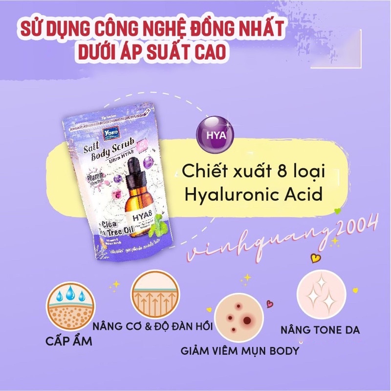 Muối tắm YOKO tẩy tế bào chết tinh chất 8 loại Hyaluronic- YOKO GOLD SALT BODY SCRUB ULTRA HYA8 350g.