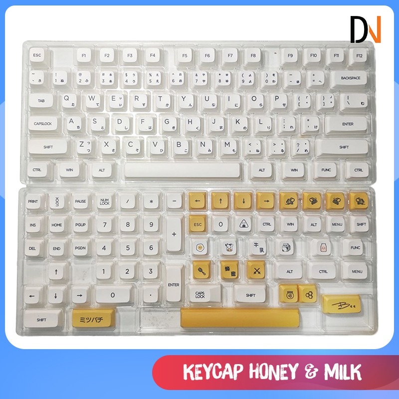 Keycaps Honey &amp; Milk Song Ngữ - Thick PBT - XDA profile - 137Key Tặng Kèm Keypuller : Cân Mọi Layout