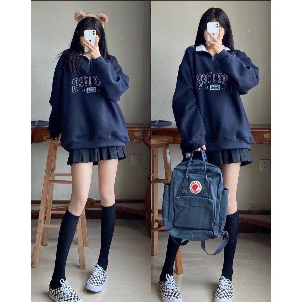 Áo Sweater nữ Mee - Nỉ Zip Foruysf cổ cao dáng rộng tay phồng, Hoodie oversize phong cách Ulzzang | WebRaoVat - webraovat.net.vn