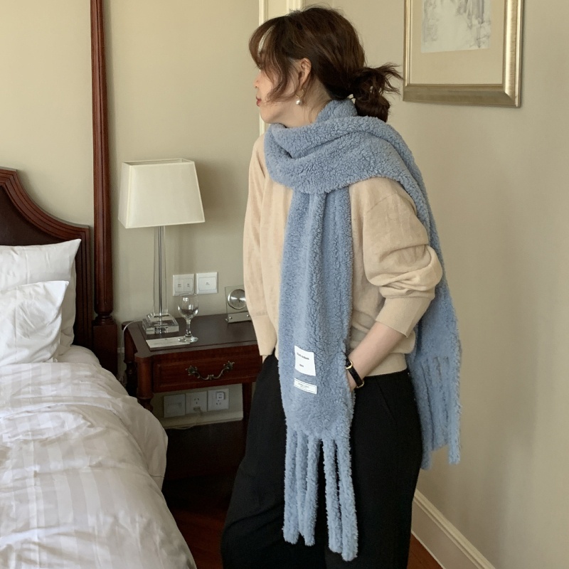 Khăn Choàng Cổ Vải Lông Màu Trơn Có Túi Thời Trang Mùa Đông Ấm Áp Cho Nữ