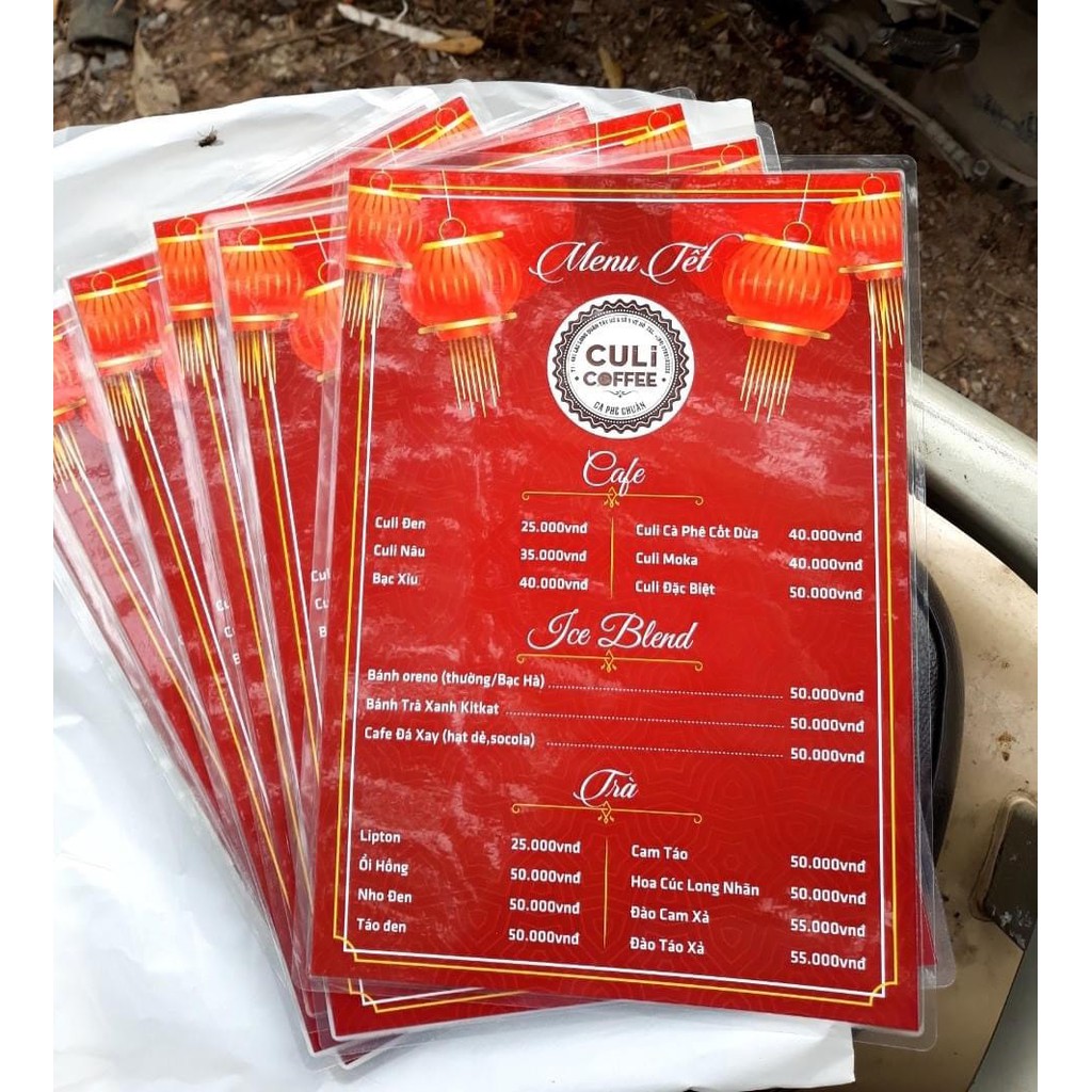 Menu giấy ép plastic khổ a4, a5 giá rẻ miễn phí thiết kế