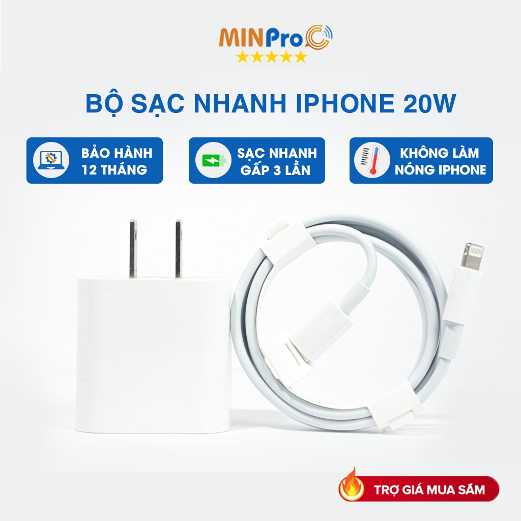 Bộ sạc nhanh 20W cao cấp sử dụng các dòng điện thoại chân sạc lightning bảo hành 12 tháng - MINPRO