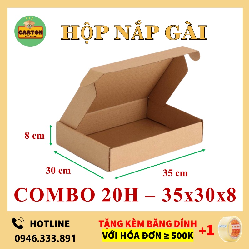 (35x30x8) 20 Hộp Carton Nắp Gài, Hộp Đựng Quà, Đựng Quần Áo, Phụ Kiện 3 lớp Sóng E