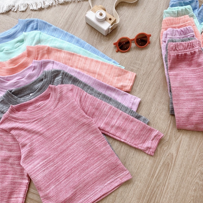 Bộ cotton len cổ 3 phân cho bé trai bé gái dày dặn size từ 10-24 cân