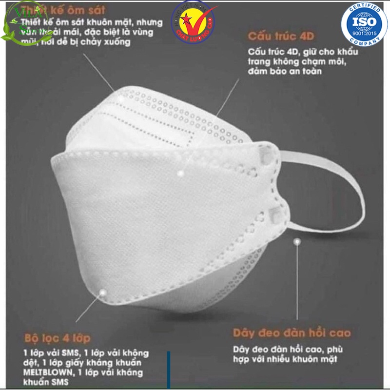 [Combo 50 Chiếc] Khẩu Trang Y Tế, Khẩu Trang 4D KF94 MASK Công Nghệ Hàn Quốc, 4 Lớp Kháng Khuẩn BFE Lọc Sạch PM 0.25