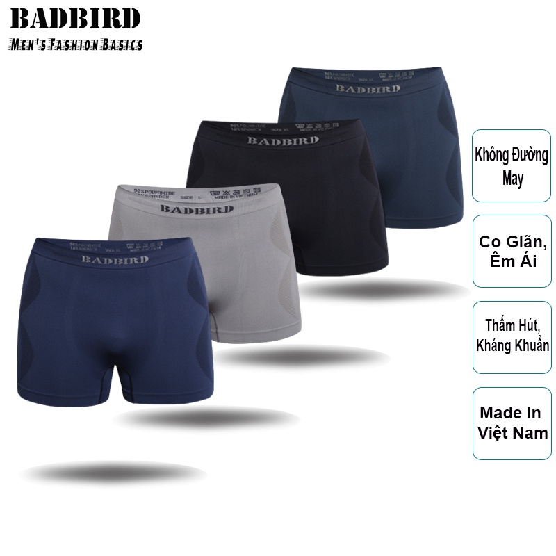 Combo 3 Quần Lót Nam KHÔNG ĐƯỜNG MAY cao cấp BADBIRD, quần lót nam, quần sịp nam dạng boxer, Thương hiệu Việt