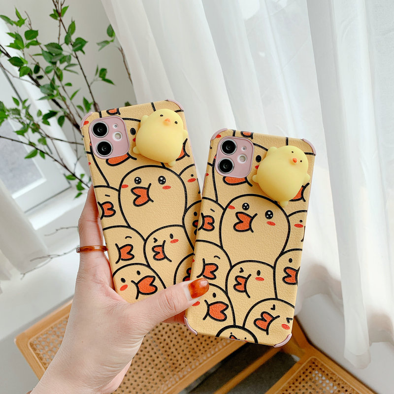 iPhone SE 2020 6 6S Plus 7 8 Plus X XR Xs 11 12 Mini Pro Max Soft Cute Little Yellow Duck Three-Dimensional Doll Case