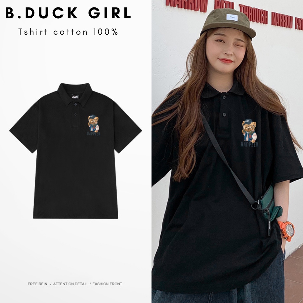 Áo PoLo nữ Áo polo có cổ tay ngắn form unisex nam nữ HAPPY GẤU chất liệu cá sấu- Bduck Girl