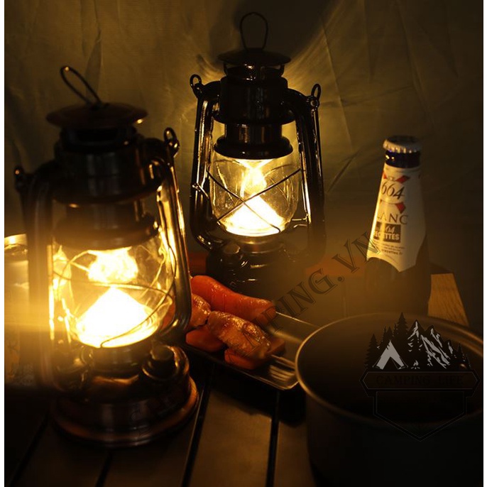 Đèn bão Led ánh sáng vàng Decor trang trí nhà cửa, cắm trại dã ngoại dùng pin 18650