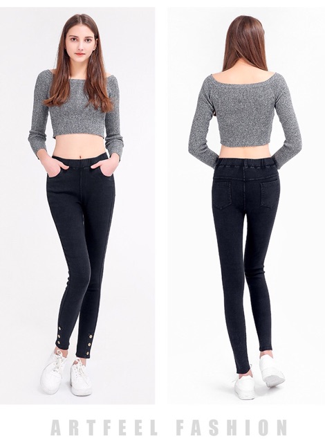 Quần legging thun giả jean lai 3 nút size cho người béo mập 5XL 63-73kg