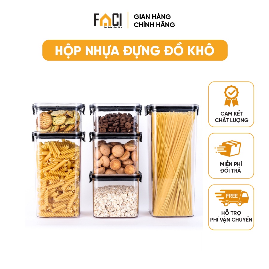 Hộp đựng ngũ cốc Faci trong suốt. Hộp đựng ngũ cốc chữ nhật nắp kín bảo quản đồ khô sấy đồ ăn vặt chống ẩm mốc mối mọt