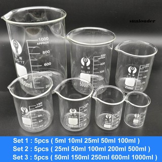 Set 5 cốc đong thí nghiệm thủy tinh trong suốt chuyên dụng cho hóa học