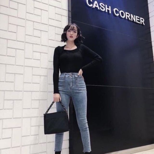 ⚡SIÊU HOT⚡Quần JEANS Túi Vuông 2 cúc, cạp cao chất đẹp.