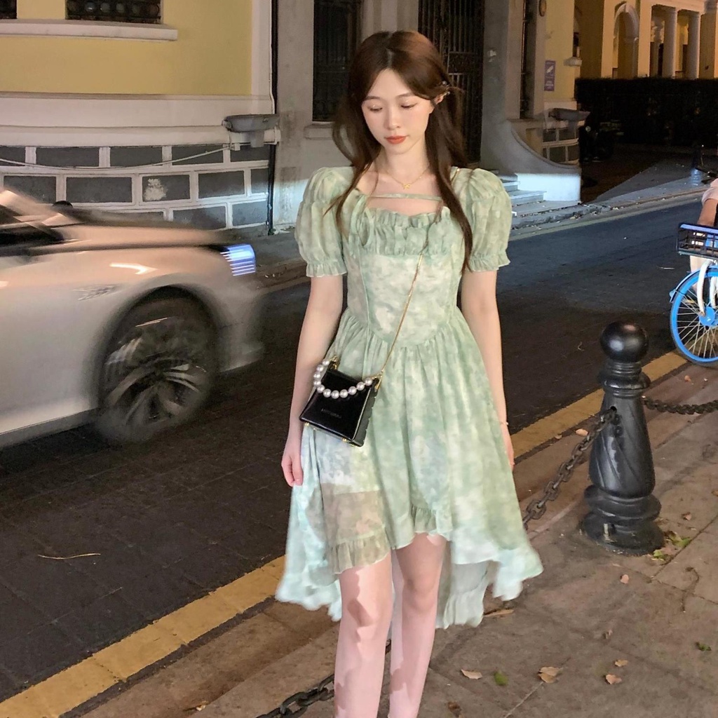 Đầm Chiffon Cổ Vuông Dáng Dài Thời Trang Mùa Hè Pháp Hàng Mới 2022