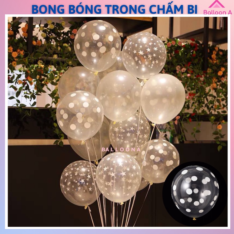 10 quả bóng bay trong suốt chấm bi trắng tròn trang trí sinh nhật