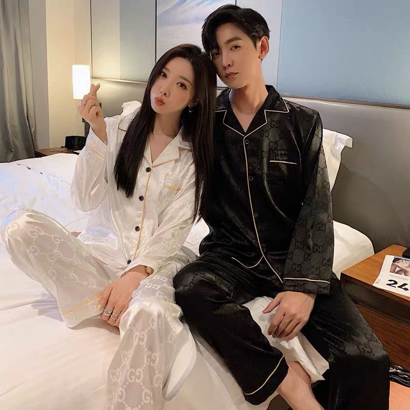 Bộ đồ ngủ pijama nam nữ chất lụa cao cấp hoa văn GC sắc nét mềm mại thoáng mát YAMAVN