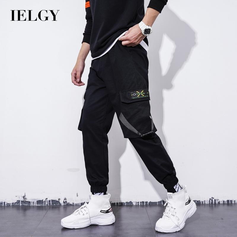 Quần dài IELGY màu đen thoải mái phong cách hip hop cá tính cho nam