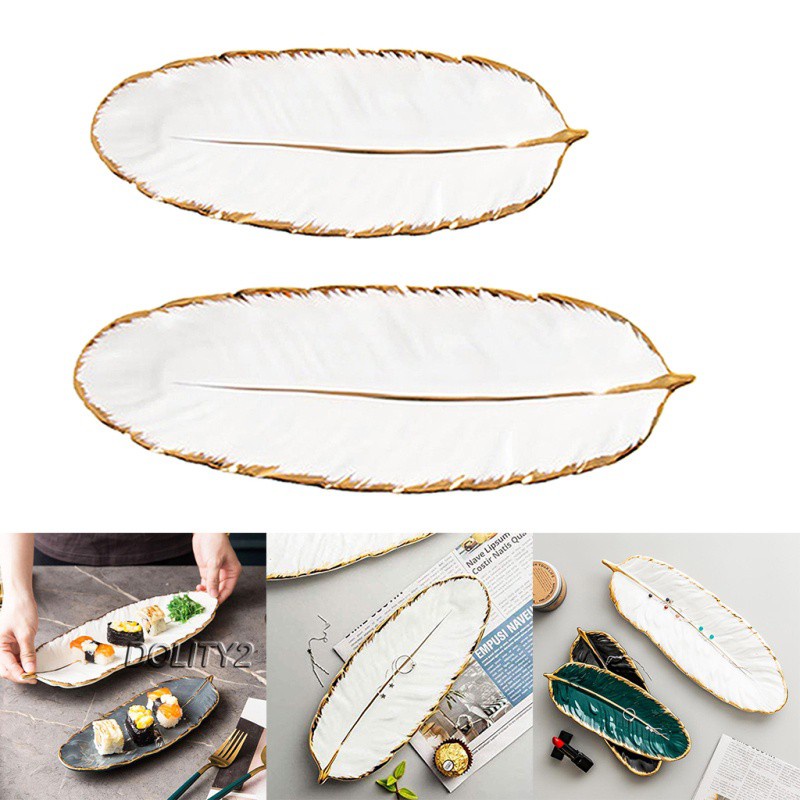 Set 2 Đĩa Sứ Đựng Trái Cây Hình Lông Vũ Độc Đáo