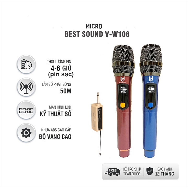 Bộ Micro không dây karaoke chuyên nghiệp ONTEKCO E6S | BEST SOUND U-W301 | V-W108 | W003 | W003A (1 Mic) - BH 12 Tháng