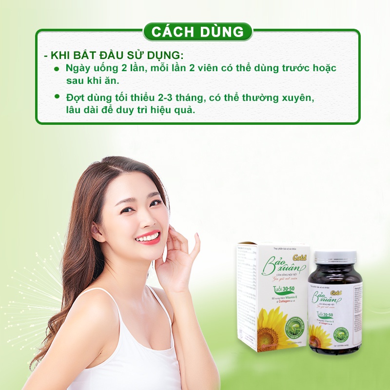 Combo 2 lọ viên uống Bảo Xuân Gold tăng cường sức khỏe, bổ sung nội tiết tố nữ, làm đẹp da, ngừa lão hóa (lọ 120 viên)