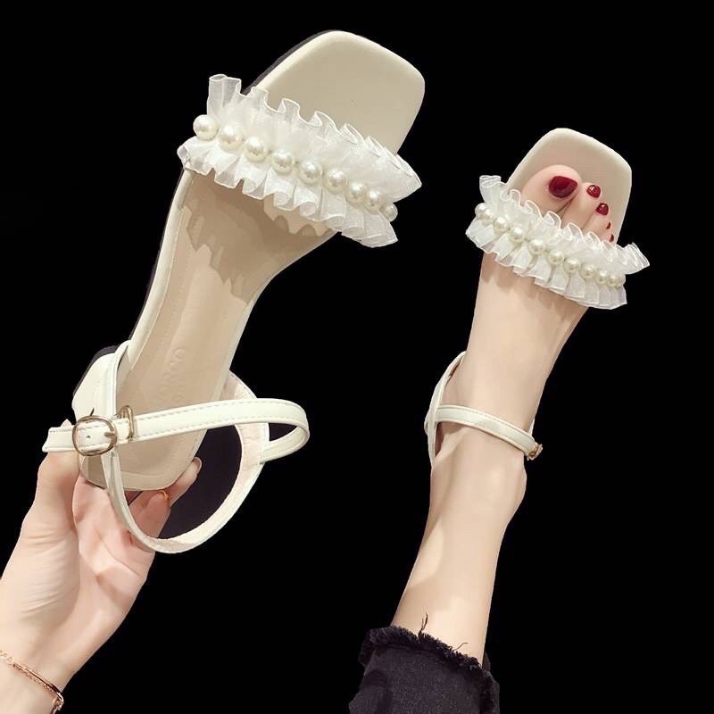 Sandal đính ngọc nơ nhún 5p mã HH34