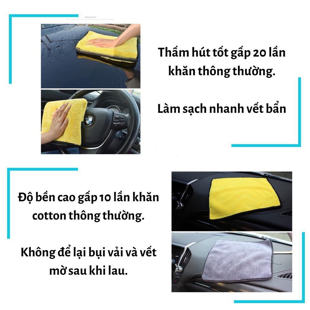Khăn Lau Ô Tô Chuyên Dụng, Khăn Lau Xe Microfiber Đa Năng Siêu Thấm Hút, Khăn Lau Bếp Lau Kính 2 Lớp Mềm Mịn Cao Cấp
