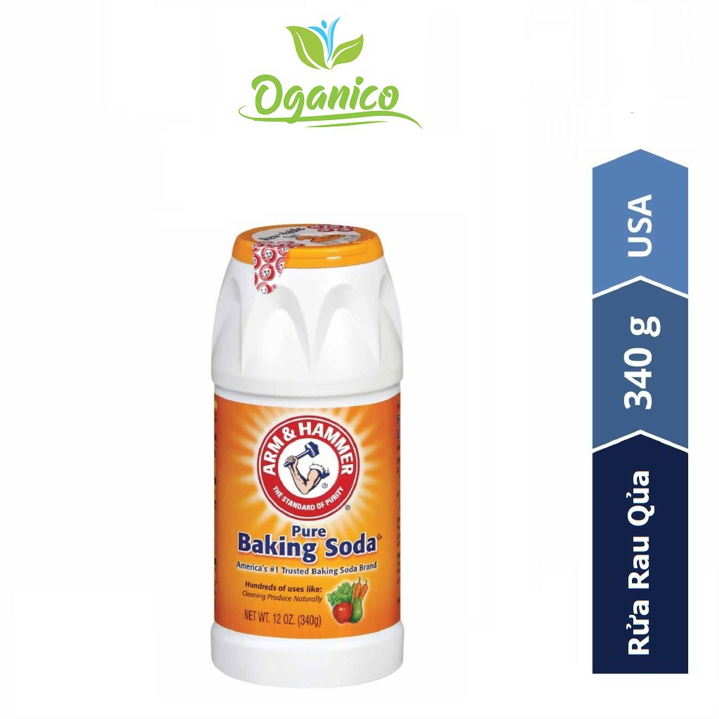 Bột baking Soda chai 340g rửa rau củ quả chính hãng Arm and Hammer nhập khẩu Mỹ