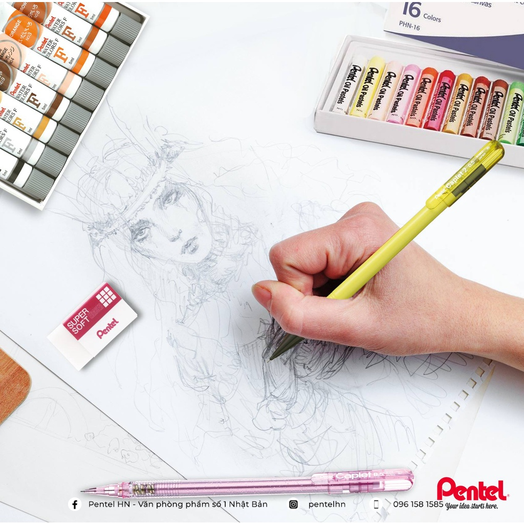 Bút Chì Kim Pentel Caplet Màu Neon A105C Ngòi 0.5mm | Thiết Kế Đẹp Mắt | 4 Màu Vỏ